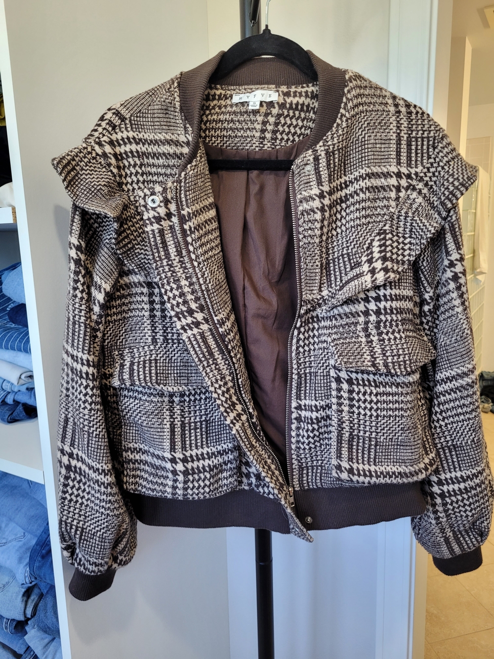 Plaid Ruffle Bomber Jacket